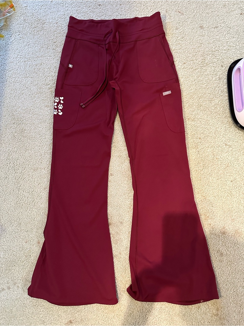 FIGS BURGUNDY High-waisted Seville Scrub Pants- SIZE XL - Picture 2 of 5